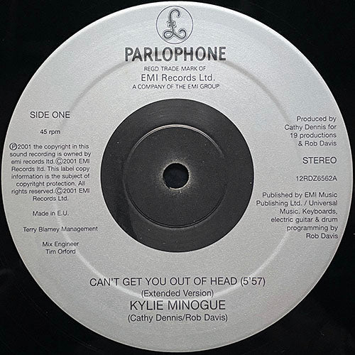 KYLIE MINOGUE // CAN'T GET YOU OUT OF MY HEAD (EXTENDED VERSION) (5:57) / (EXTENDED INSTRUMENTAL) (5:57)
