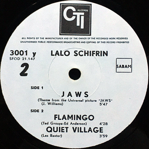 LALO SCHIFRIN // JAWS (5:47) / FLAMINGO (4:28) / QUIET VILLAGE (3:59)