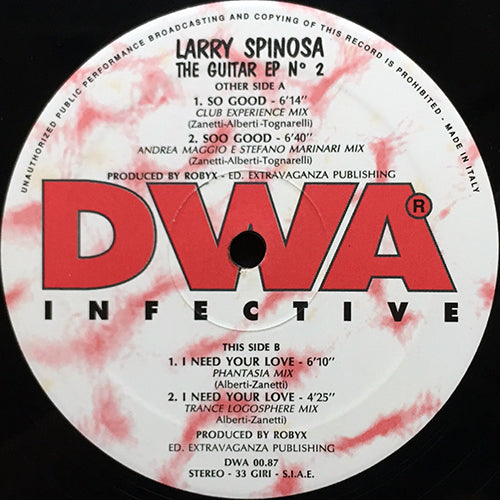 LARRY SPINOSA // THE GUITAR EP No 2 inc. SO GOOD / SOO GOOD / I NEED YOUR LOVE (2VER)