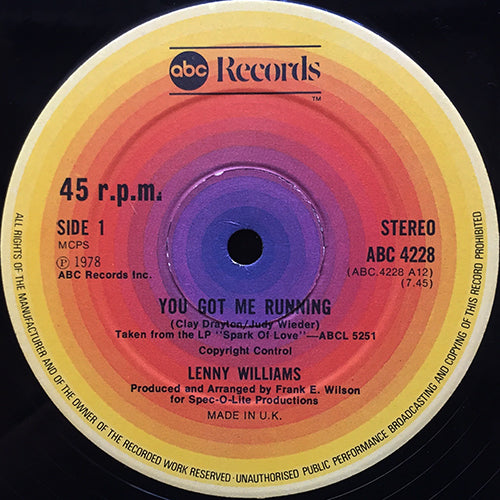 LENNY WILLIAMS // YOU GOT ME RUNNING (7:45) / COME REAP MY LOVE (4:00)