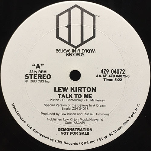 LEW KIRTON // TALK TO ME (5:22) / (INSTRUMENTAL) (5:24)