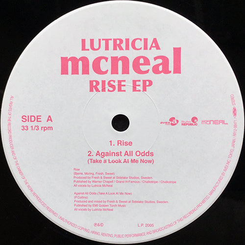 LUTRICIA MCNEAL // RISE (EP) inc. AGAINST ALL ODDS / EVERYTIME YOU GO AWAY / BAD, BAD, BAD