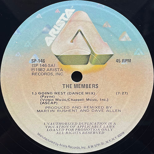 MEMBERS // GOING WEST (7:27) / CHAIRMAN OF THE BOARD (DANCE MIX) (4:00) / BOYS LIKE US (DANCE MIX) (4:19)