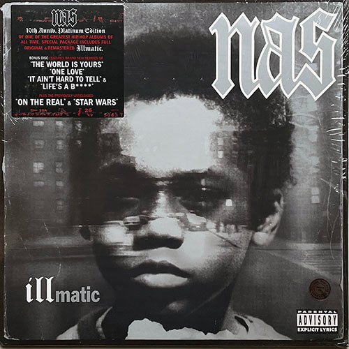 NAS // 10 YEAR ANNIVERSARY ILLMATIC PLATINUM SERIES (LP) inc. LIFE'S A BITCH / N.Y. STATE OF MIND / THE WORLD IS YOURS / HALFTIME / ONE LOVE / IT AIN'T HARD 2 TELL / ON THE REAL / STAR WARS etc...