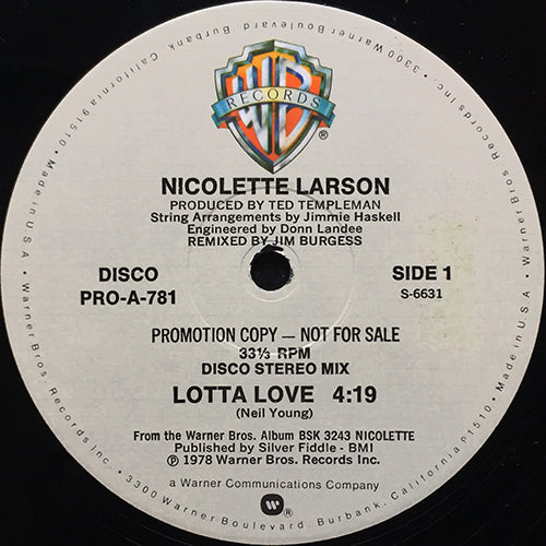 NICOLETTE LARSON // LOTTA LOVE (4:19) / YOU SEND ME (3:50)