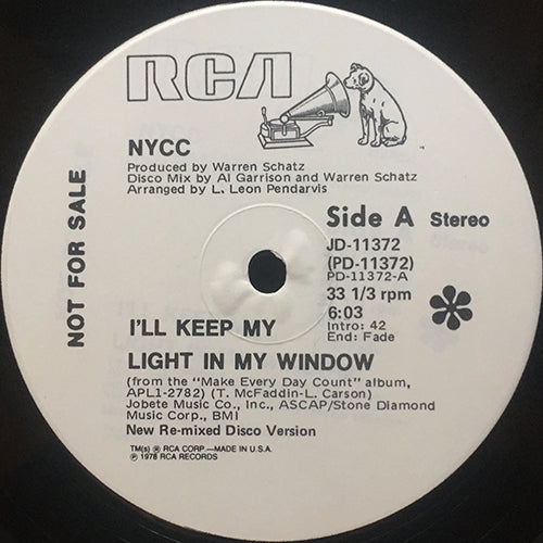 NYCC // I'LL KEEP MY LIGHT IN MY WINDOW (NEW RE-MIXED DISCO VERSION) (6:03) / MAKE EVERY DAY COUNT (NEW RE-MIXED DISCO VERSION) (6:06)