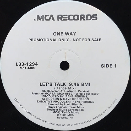 ONE WAY // LET'S TALK (DANCE MIX) (9:45) / (LP VERSION) (5:23) / (DUB VERSION) (10:20)