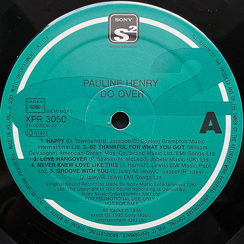 PAULINE HENRY // DO OVER (LP) inc. HAPPY (2VER) / BE THANKFUL FOR WHAT YOU GOT / LOVE HANGOVER / NEVER KNEW LOVE LIKE THIS / GROOVE WITH YOU / FOOLS PARADISE / SAVE THE OVERTIME FOR ME / WHEN LOVE CALLS / SUGAR FREE