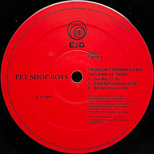 PET SHOP BOYS // I WOULDN'T NORMALLY DO THIS KIND OF THING (4VER) / WEST END GIRLS (SASHA MIX)