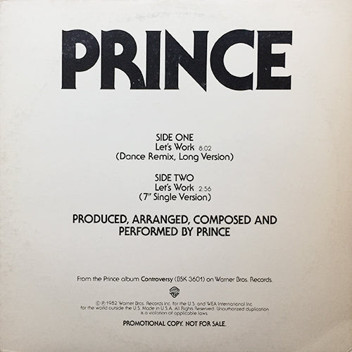 PRINCE // LET'S WORK (DANCE REMIX, LONG VERSION) (8:02) / GOTTA STOP (2:56)