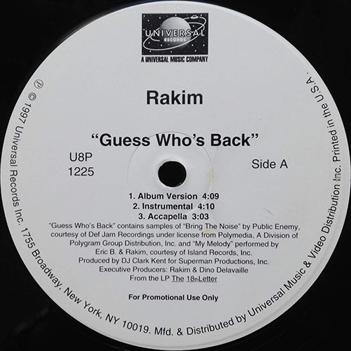 RAKIM // GUESS WHO'S BACK (LP VERSION) (3VER) / IT'S BEEN A LONG TIME (2VER)