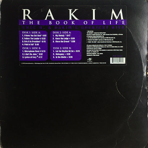 RAKIM // THE BOOK OF LIFE (ERIC B. & RAKIM GREATEST HITS) (LP) inc. I KNOW YOU GOT SOUL / FOLLOW THE LEADER / PAID IN FULL / MICROPHONE FIEND / MOVE THE CROWD / LET THE RHYTHM HIT EM / MAHOGANY / IN THE GHETTO etc...