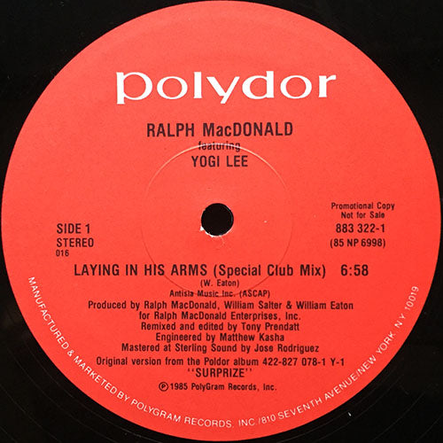 RALPH MacDONALD feat. YOGI LEE // LAYING IN HIS ARMS (6:58/5:56) / DUB (5:09)