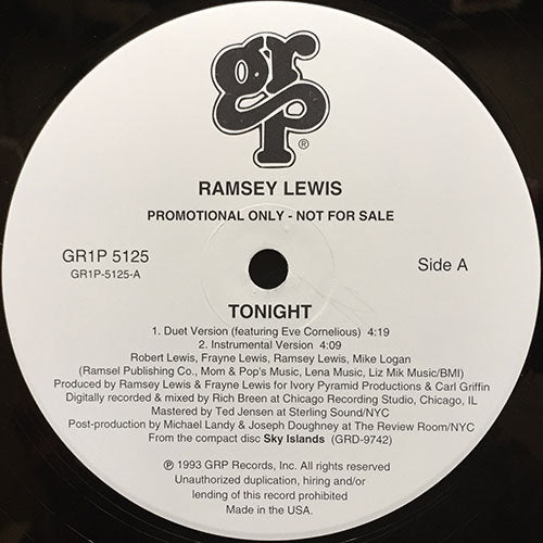 RAMSEY LEWIS // TONIGHT (DUET VERSION) (4:19) / (INST) (4:09) / (COMPLETE VOCAL VERSION) (4:38)