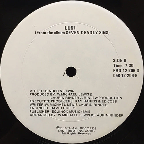 RINDER & LEWIS // LUST (7:30) / ENVY (9:54)