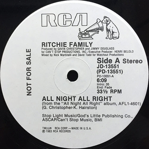 RITCHIE FAMILY // ALL NIGHT ALL RIGHT (6:09) / FANTASY (5:21)
