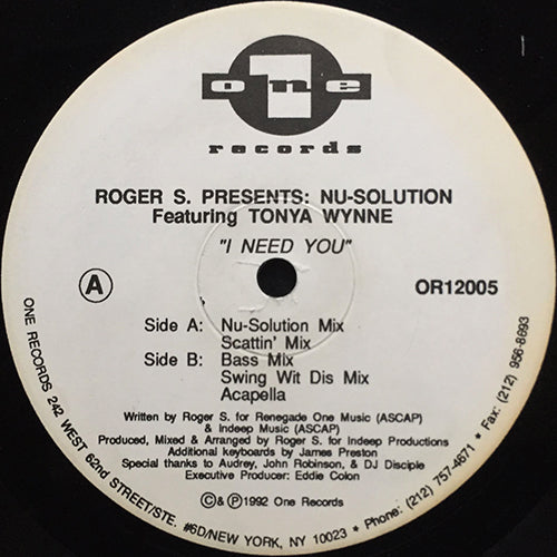 ROGER S presents NU-SOLUTION feat. TONYA WYNNE // I NEED YOU (5VER)