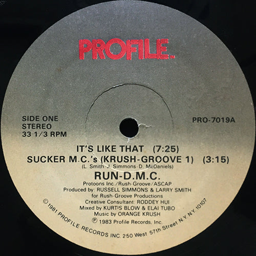 RUN DMC // IT'S LIKE THAT (7:25) / (INSTRUMENTAL) (7:10) / SUCKER MC'S (KRUSH GROOVE 1) (3:15) / (INSTRUMENTAL) (3:05)