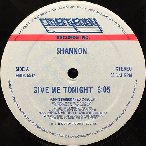 SHANNON // GIVE ME TONIGHT (6:05) / (DUB VERSION) (6:09)