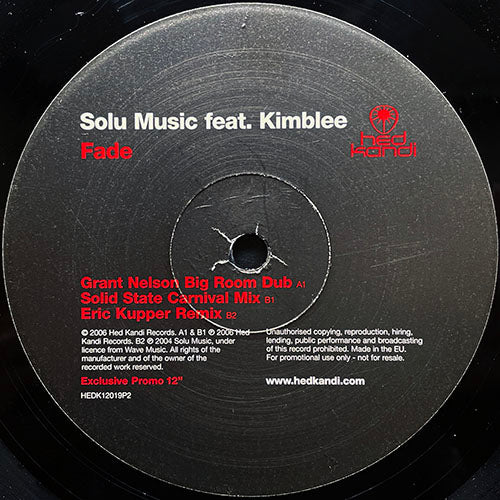 SOLU MUSIC feat. KIMBLEE // FADE (GRANT NELSON BIG ROOM DUB) / (SOLID STATE CARNIVAL MIX) / (ERIC KUPPER REMIX)