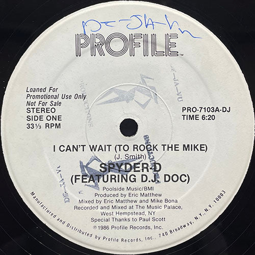 SPYDER-D // I CAN'T WAIT (TO ROCK THE MIKE) (6:20) / (INSTRUMENTAL) (6:20)