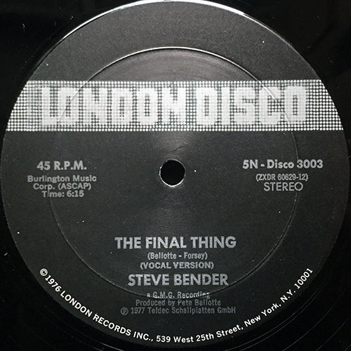 STEVE BENDER // THE FINAL THING (6:15) / INST (4:51)
