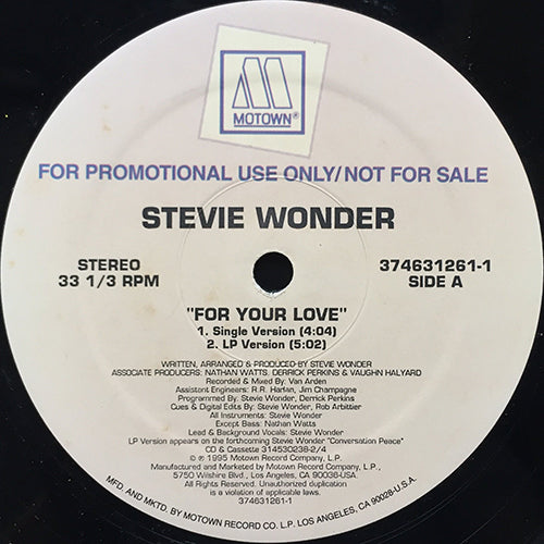 STEVIE WONDER // FOR YOUR LOVE (4:04/5:02) / INST (4:04) / A CAPELLA (4:03)