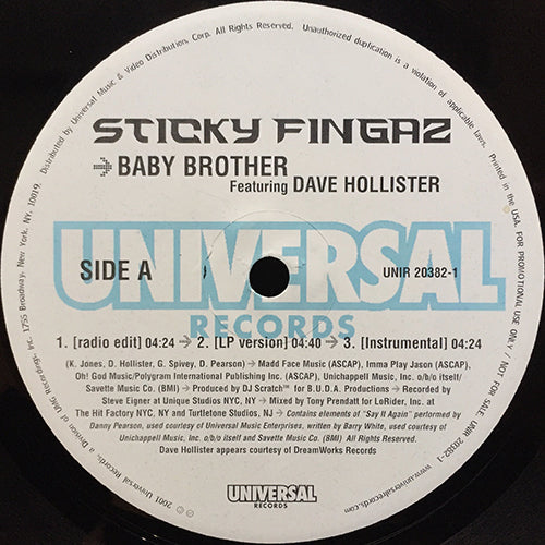 STICKY FINGAZ feat. DAVE HOLLISTER // BABY BROTHER (3VER) / LICKEN OFF IN HIP-HOP (3VER)
