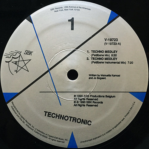 TECHNOTRONIC // TECHNO MEDLEY (PETTIBONE MIX) (8:31) / (PETTIBONE INSTRUMENTAL MIX) (7:23) / ROCKIN' OVER THE BEAT (6:31)