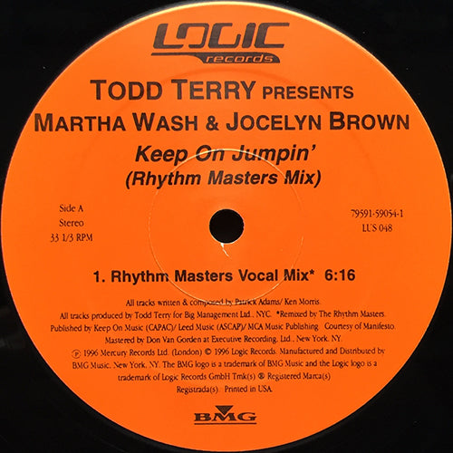 TODD TERRY feat. MARTHA WASH & JOCELYN BROWN // KEEP ON JUMPIN' (RHYTHM MASTERS VOCAL MIX) / (RHYTHM MASTERS THUMPIN' MIX) / (BENJI CANDELARIO'S KEY TO DUB MIX)