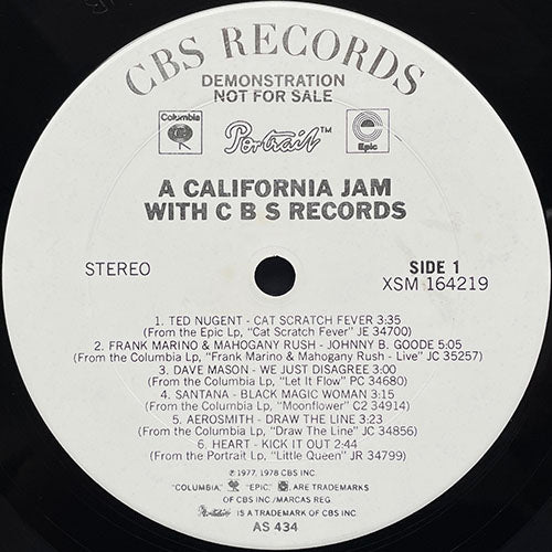 V.A. (TED NUGENT / FRANK MARINO & MAHOGANY RUSH / DAVE MASON / SANTANA / AEROSMITH / HEART) // A CALIFORNIA JAM WITH CBS RECORDS (EP) inc. CAT SCRATCH FEVER / JOHNNY B. GOODE / WE JUST DISAGREE / BLACK MAGIC WOMAN / DRAW THE LINE / KICK IT OUT etc.