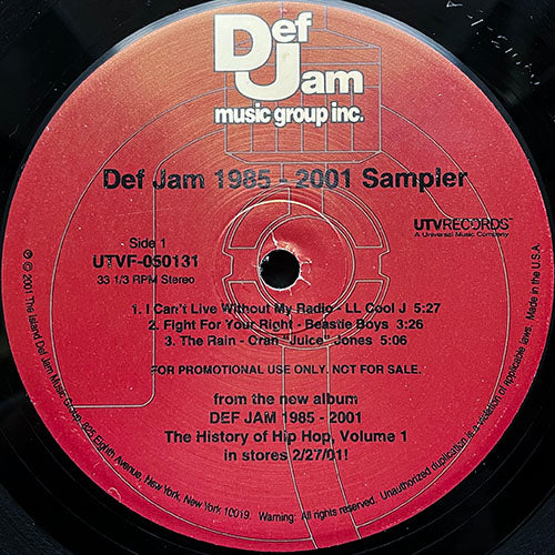 V.A. (LL COOL J / BEASTIE BOYS / ORAN JUICE JONES / SLICK RICK / PUBLIC ENEMY / 3RD BASS / EPMD) // DEF JAM 1985-2001 SAMPLER (EP) inc. FIGHT FOR YOUR RIGHT / CHILDREN'S STORY / FIGHT THE POWER / POP GOES THE WEASEL / CROSSOVER etc