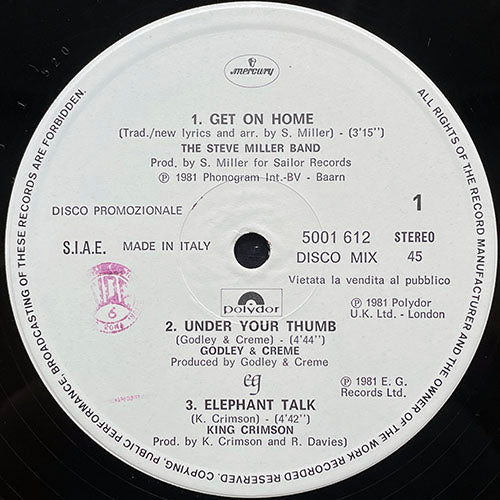 V.A. (STEVE MILLER BAND / GODLEY & CREME / KING CRIMSON / LINDSEY BUCKINGHAM / SOFT CELL / BEE GEES) // GET ON HOME / UNDER YOUR THUMB / ELEPHANT TALK / TROUBLE / TAINTED LOVE / HE'S A LIAR