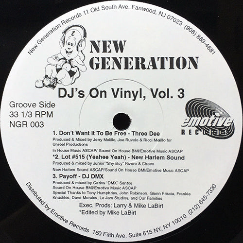 V.A. (THREE DEE / NEW HARLEM SOUND /  DJ DMX / LARRY P. RAUSON / CASSIO / SOUND MECHANIX) // D.J.S ON VINYL VOL. 3 (EP) inc. DON'T WANT IT TO BE FREE / LOT#515 / PAYOFF / LOVE IS THE ONLY WAY / MELLO JAZZ etc