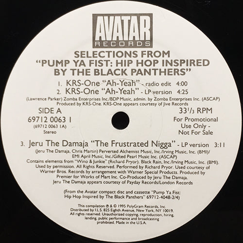 V.A. (KRS-ONE / JERU THE DAMAJA / GRAND PUBA / KAM) // SELECTIONS from "PUMP YA FIST : HIP HOP INSPIRED BY THE BLACK PANTHERS" inc. AH-YEAH (2VER) / THE FRUSTRATED NIGGA / BLACK FAMILY DAY / PUMP YA FIST