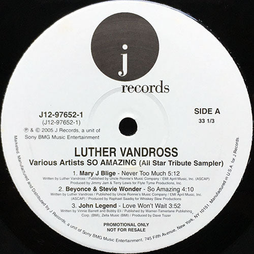 V.A. (MARY J. BLIGE / BEYONCE & STEVIE WONDER / JOHN LEGEND / USHER / JAMIE FOX / WYCLEF JEAN) // SO AMAZING (ALL STAR TRIBUTE SAMPLER) inc. NEVER TOO MUCH / LOVE WON'T WAIT / SUPERSTAR / CREEPIN' / ALWAYS & FOREVER