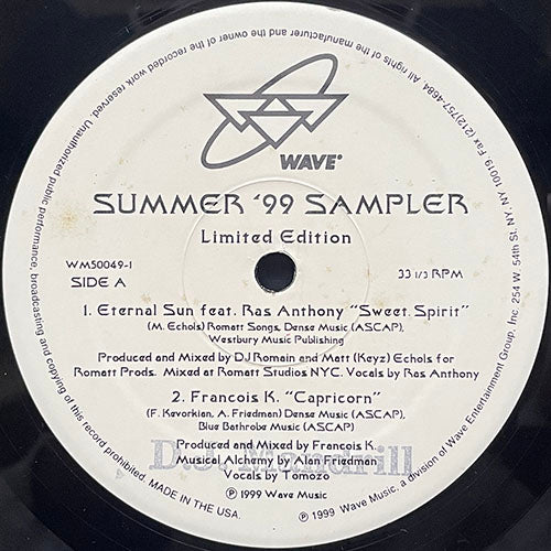 V.A. (ETERNAL SUN / FRANCOIS K. / JUBA / MATTHIAS 'MATTY' HEILBRONN) // SUMMER '99 SAMPLER (EP) inc. SWEET SPIRIT / CAPRICORN / JUBA BEATS / MATTY'S FUNK
