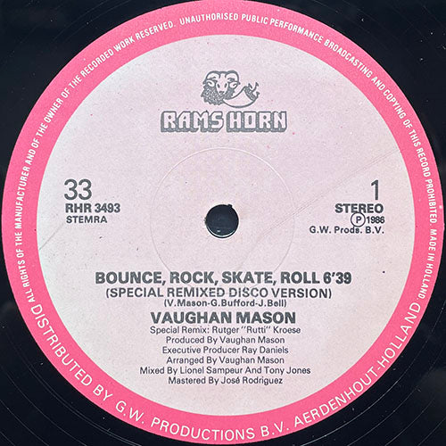VAUGHAN MASON & CREW // BOUNCE, ROCK, SKATE, ROLL (SPECIAL REMIXED DISCO VERSION) (5:39) / BOUNCE, ROCK, SKATE, ROLL (PART. 1) (7:30)