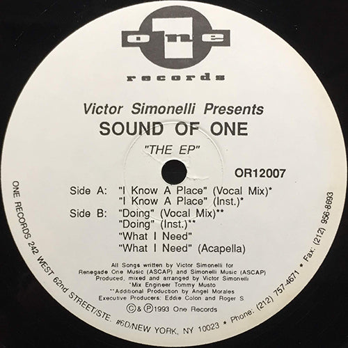 VICTOR SIMONELLI presents SOUND OF ONE // THE EP inc. I KNOW A PLACE (2VER) / DOING (2VER) / WHAT I NEED (2VER)