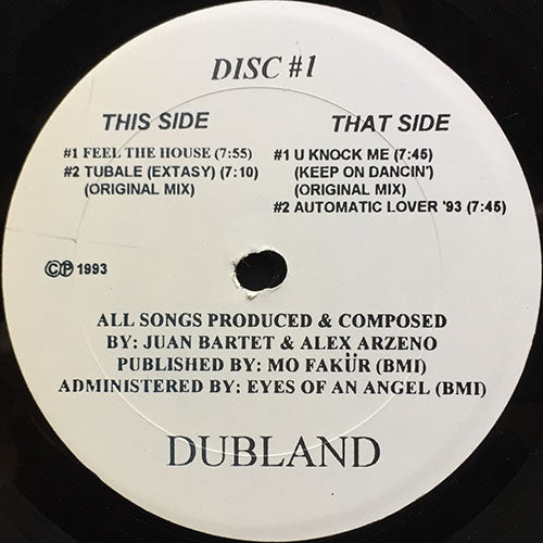 WARNING // DUBLAND (LP) inc. FEEL THE HOUSE / TUBALE (EXTASY) / U KNOCK ME (KEEP ON DANCIN') / AUTOMATIC LOVER '93 / DON'T WANNA BE FREE / FOR THE PEOPLE / MOVIN' / WHERE'S THE BEAT