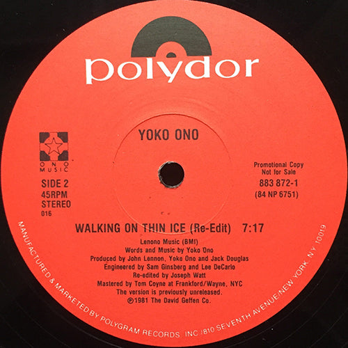 YOKO ONO // CAPE CLEAR (VOCAL REMIX) (6:32) / INST (5:02) / WALKING ON THIN ICE (RE-EDIT) (7:17)