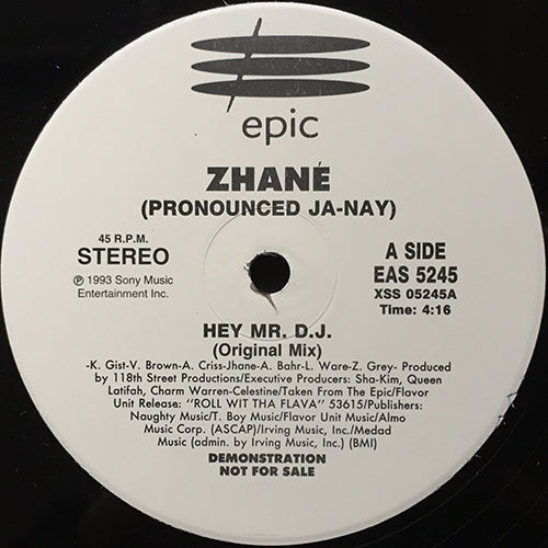 ZHANE // HEY MR. DJ (ORIGINAL MIX) / (THANK GOD FOR DEE JAYS DUB) / (D.J. APELLA)