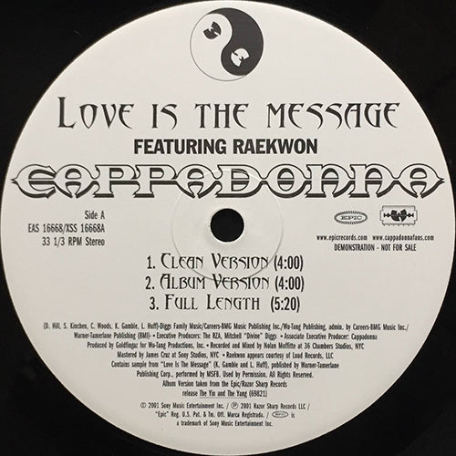 CAPPADONNA feat. RAEKWON THE CHEF // LOVE IS THE MESSAGE (3VER) / WE KNOW (3VER)