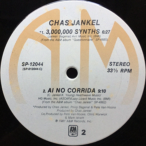 CHAS JANKEL // GLAD TO KNOW YOU (6:40) / 3,000,000 SYNTHS (6:27) / AI NO CORRIDA (9:10)