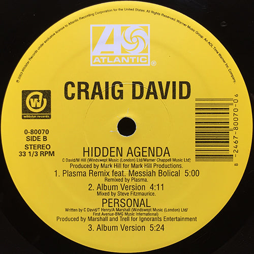 CRAIG DAVID // HIDDEN AGENDA (REMIX & ORIGINAL) (4VER) / PERSONAL
