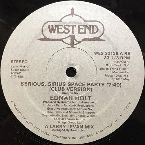 EDNAH HOLT // SERIOUS, SIRIUS SPACE PARTY (CLUB MIX) (7:40) / (PARTY VERSION) (7:40)