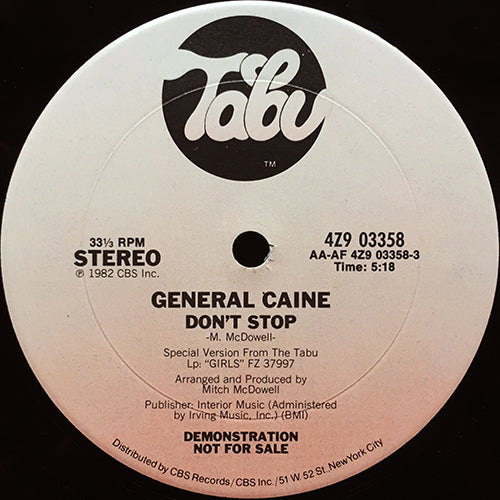 GENERAL CAINE // DON'T STOP (5:18) / FOR LOVERS ONLY (5:35)