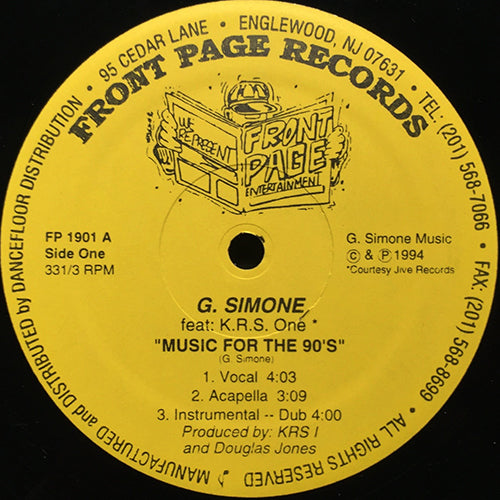 G. SIMONE feat. KRS ONE // MUSIC FOR THE 90'S (3VER) / I KNOW, YOU KNOW (2VER)
