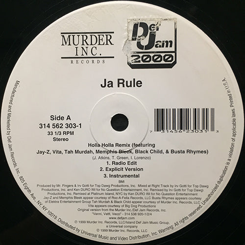 JA RULE feat. JAY-Z, VITA, TAH MURDAH, MEMPHIS BLEEK, BLACK CHILD & BUSTA RHYMES // HOLLA HOLLA (REMIX) (3VER) / 4 LIFE (3VER)