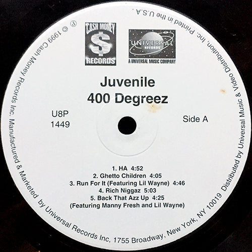 JUVENILE // 400 DEGREEZ (EP) inc. HA (3VER) / GHETTO CHILDREN / RUN FOR IT / RICH NIGGAZ / BACK THAT AZZ UP / JUVENILE ON FIRE / FOLLOW ME NOW